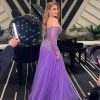 Luxury Pearls Pattern Elegant High Neck Aline Long Sleeves Evening Dress - Image 3