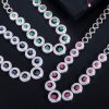 Luxury Shiny Royal Blue Zirconia Round Shape Necklace Earrings Jewelry Set - Image 4