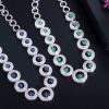 Luxury Shiny Royal Blue Zirconia Round Shape Necklace Earrings Jewelry Set - Image 5