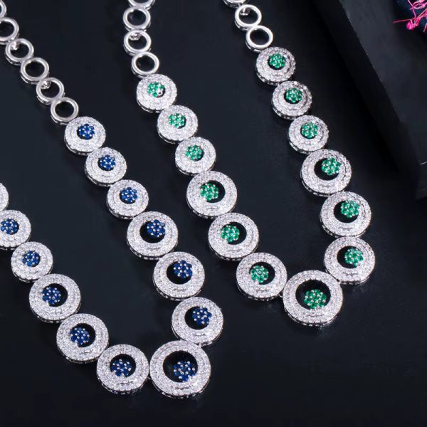 Luxury Shiny Royal Blue Zirconia Round Shape Necklace Earrings Jewelry Set - Image 5