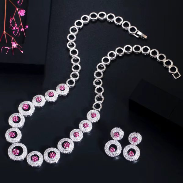 Luxury Shiny Royal Blue Zirconia Round Shape Necklace Earrings Jewelry Set - Image 6