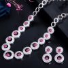 Luxury Shiny Royal Blue Zirconia Round Shape Necklace Earrings Jewelry Set - Image 2