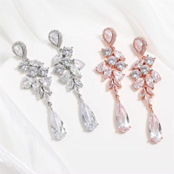 Luxury Silver Cubic Zirconia AAA Teardrop Dangle Earrings - Image 2