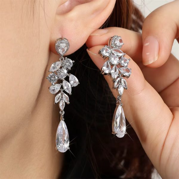 Luxury Silver Cubic Zirconia AAA Teardrop Dangle Earrings - Image 4