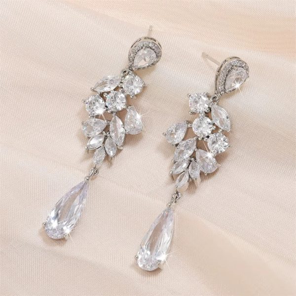 Luxury Silver Cubic Zirconia AAA Teardrop Dangle Earrings - Image 5