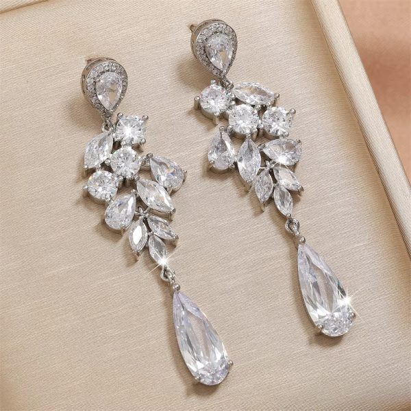 Luxury Silver Cubic Zirconia AAA Teardrop Dangle Earrings - Image 6