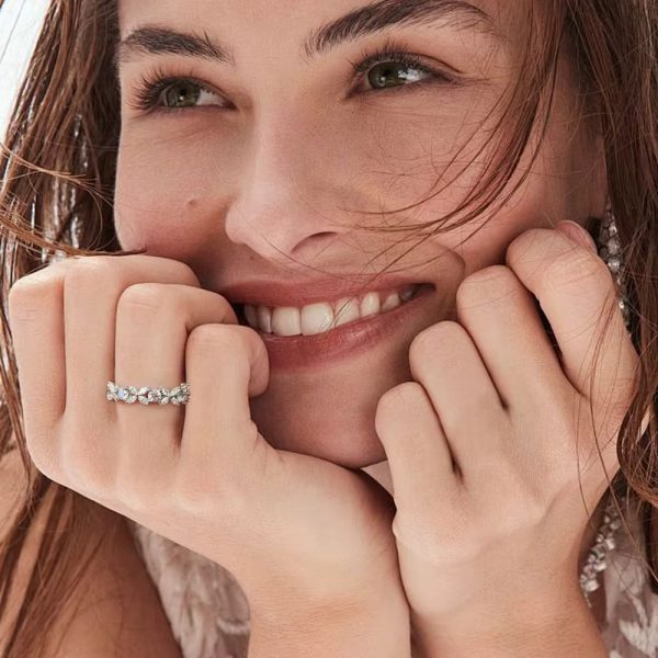 Marquise Cut Full Moissanite Sterling Silver Ring