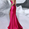 Mermaid Sweetheart Neck With Train Sleeveless Zipper Front Split Satin Evening Dress - Image 12