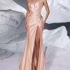 Mermaid Sweetheart Neck With Train Sleeveless Zipper Front Split Satin Evening Dress - Image 19