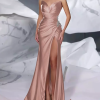 Mermaid Sweetheart Neck With Train Sleeveless Zipper Front Split Satin Evening Dress - Image 17