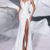 Mermaid Sweetheart Neck With Train Sleeveless Zipper Front Split Satin Evening Dress - Image 3