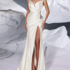 Mermaid Sweetheart Neck With Train Sleeveless Zipper Front Split Satin Evening Dress - Image 6
