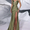 Mermaid Sweetheart Neck With Train Sleeveless Zipper Front Split Satin Evening Dress - Image 5