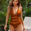 Mesh Paneling And Sheer Stripes Fashion One-Piece Open Back Swimsuit - Image 8