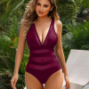 Mesh Paneling And Sheer Stripes Fashion One-Piece Open Back Swimsuit - Image 6