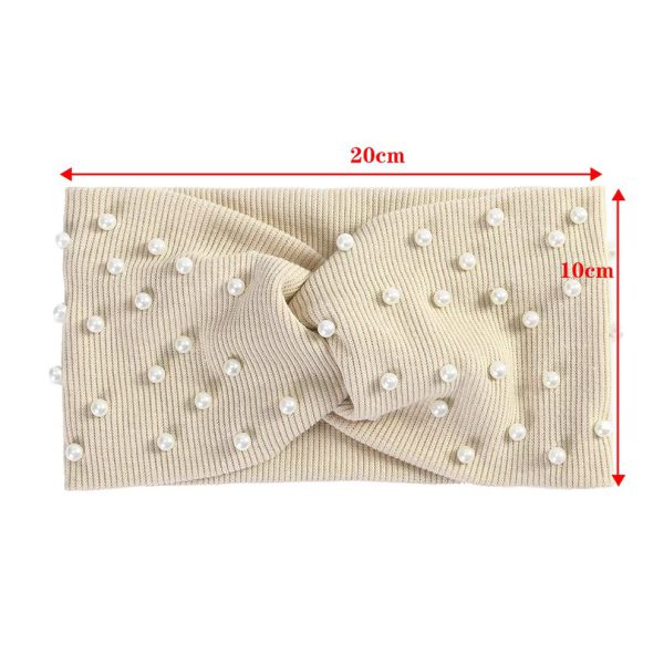 Pearls Fashion Knitted Turban Bandana Elastic Hairband - Image 2