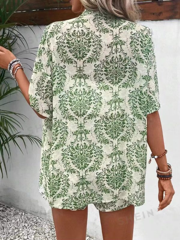 Print Short Sleeve Fashion Casual Shirt And Shorts Two Piece Set - Image 13