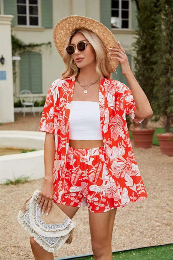Print Short Sleeve Fashion Casual Shirt And Shorts Two Piece Set - Image 2