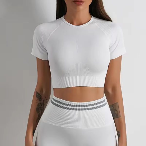 Short-sleeved Fashion Shockproof Seamless Back Crop Fitness Workout Bra - Image 8