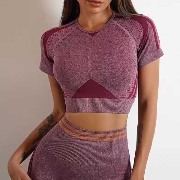 Short-sleeved Fashion Shockproof Seamless Back Crop Fitness Workout Bra - Image 9