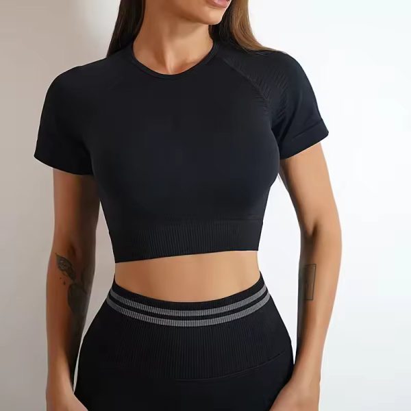 Short-sleeved Fashion Shockproof Seamless Back Crop Fitness Workout Bra - Image 4