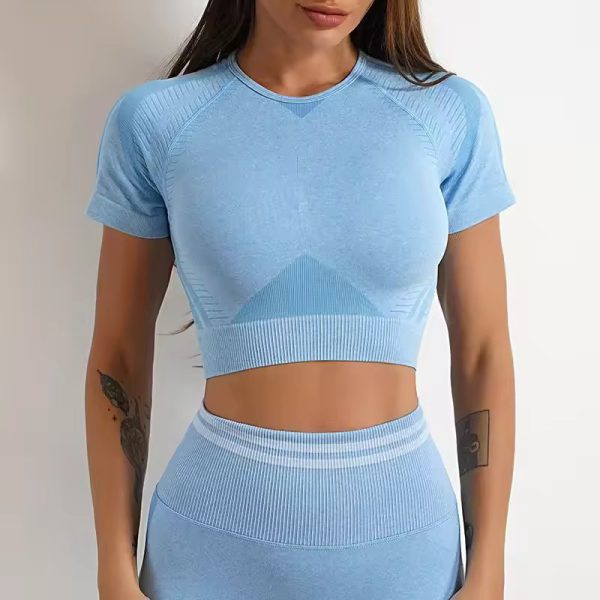 Short-sleeved Fashion Shockproof Seamless Back Crop Fitness Workout Bra - Image 7