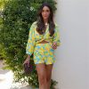 Slim Fit Versatile Linen Print Knot Decoration Casual Shorts Set - Image 7