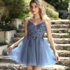 Spaghetti Straps Lace Fashion Beaded Appliques Tulle Short Gowns - Image 6