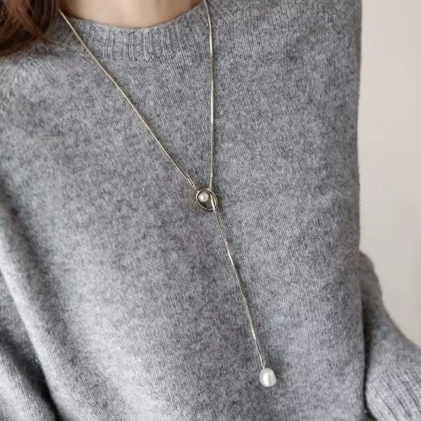Stainless Steel Pull-out Adjustable Chain Baroque Pearl Pendant Fashion Long Necklace - Image 6