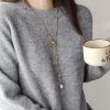 Stainless Steel Pull-out Adjustable Chain Baroque Pearl Pendant Fashion Long Necklace
