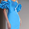 Sweetheart Neck Tea-Length Short Sleeves Zipper Satin Ball Gown Dress - Image 3