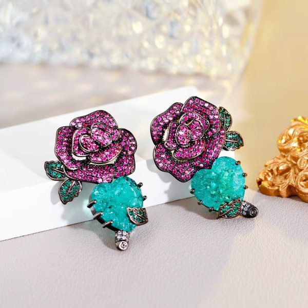 Unique Cubic Zirconia Long Big Flower Heart Dangle Earrings (4)