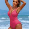 V-neck Fashion One-Piece Swimsuit With Belted Waist - Image 5