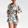 Vintage Print Turn Down Collar Long Sleeve Button Shirt And Drawstring Shorts Two Piece Set - Image 13