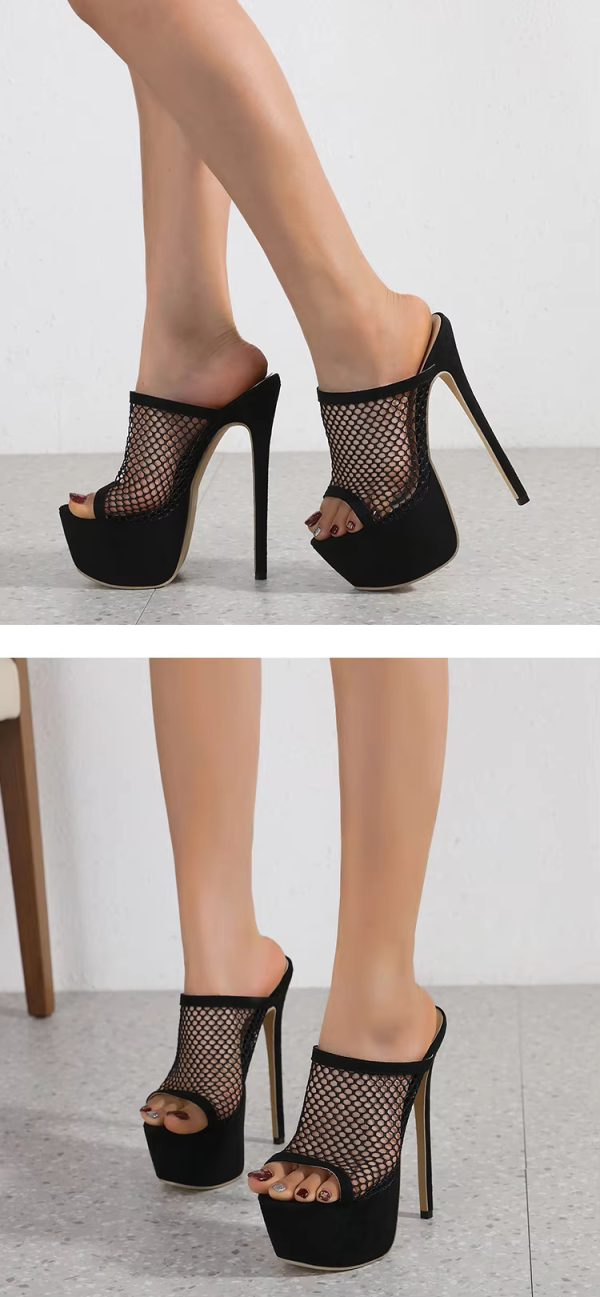 Breathable Mesh Peep Toe Extreme High Heels Platform Sandals - Image 2