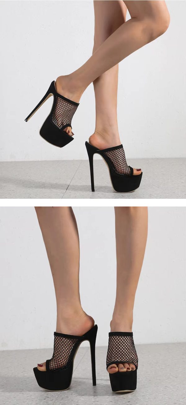 Breathable Mesh Peep Toe Extreme High Heels Platform Sandals - Image 3