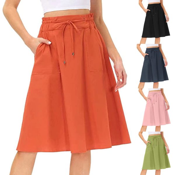 Casual Drawstring Ruffled High Waist Lace Up Fashion Pockets A-Line Pleated Skirt - Image 2
