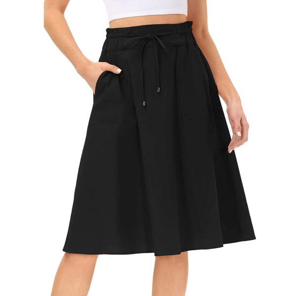 Casual Drawstring Ruffled High Waist Lace Up Fashion Pockets A-Line Pleated Skirt - Image 3