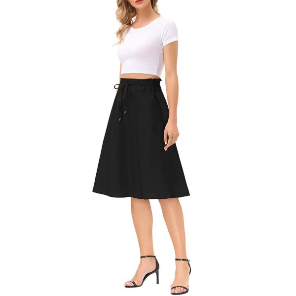 Casual Drawstring Ruffled High Waist Lace Up Fashion Pockets A-Line Pleated Skirt - Image 4
