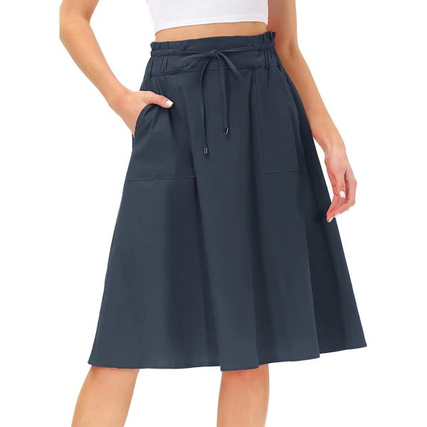 Casual Drawstring Ruffled High Waist Lace Up Fashion Pockets A-Line Pleated Skirt - Image 5