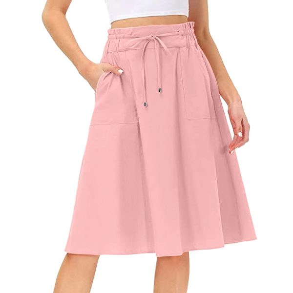 Casual Drawstring Ruffled High Waist Lace Up Fashion Pockets A-Line Pleated Skirt - Image 6