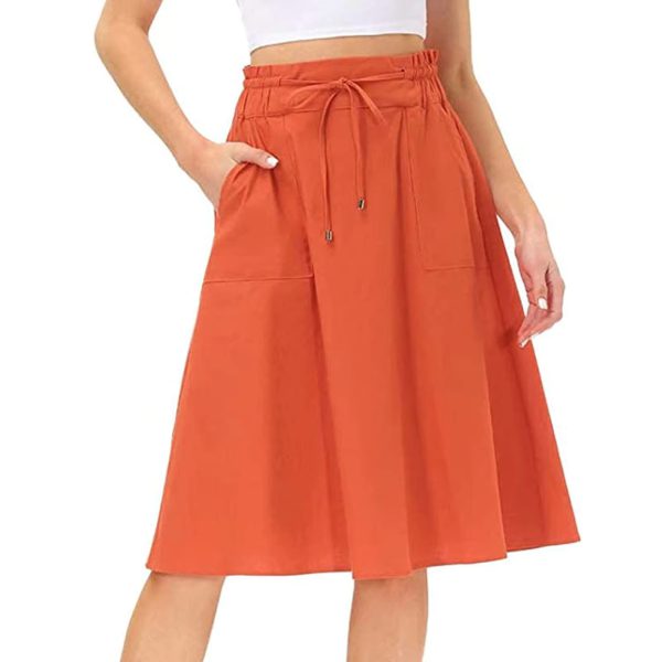 Casual Drawstring Ruffled High Waist Lace Up Fashion Pockets A-Line Pleated Skirt - Image 7
