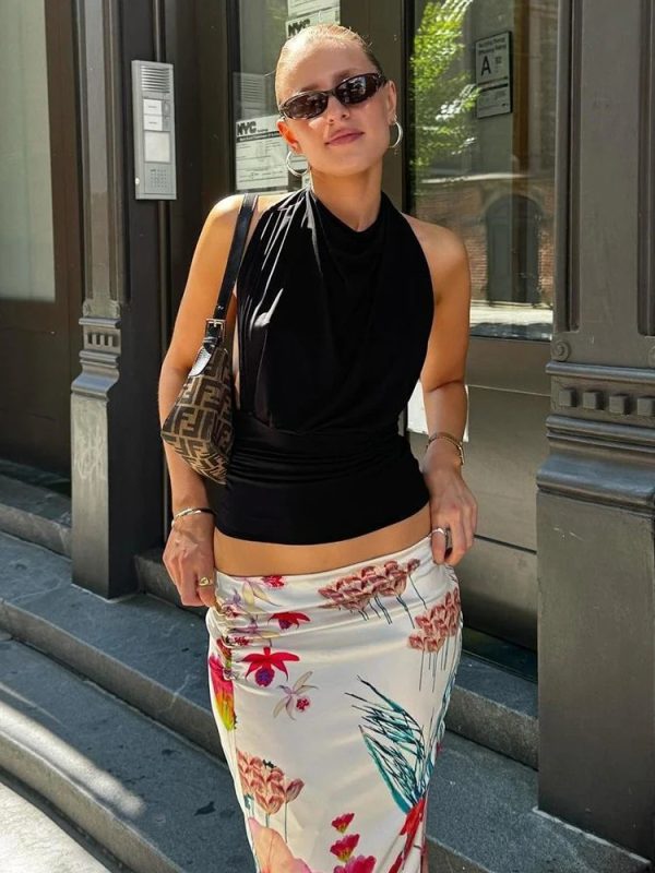 Casual Ruched Peach Hip Fashion Stretch Streetwear Print Skirts - Image 9