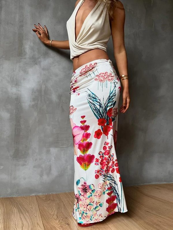 Casual Ruched Peach Hip Fashion Stretch Streetwear Print Skirts - Image 5
