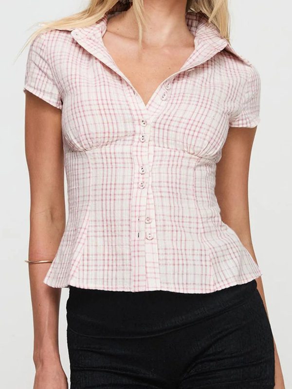 Casual Short Sleeve Plaid Button Down Shirt - Image 10