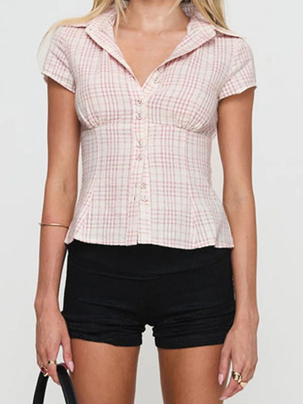 Casual Short Sleeve Plaid Button Down Shirt - Image 9