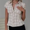 Casual Short Sleeve Plaid Button Down Shirt