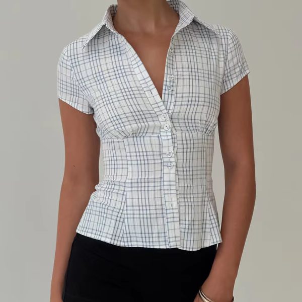Casual Short Sleeve Plaid Button Down Shirt - Image 2