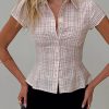 Casual Short Sleeve Plaid Button Down Shirt - Image 7