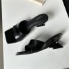 Classic Square Toe Design Concise Wedges High Heels Slippers - Image 2